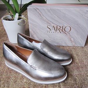 NWT Franco Sarto Silver Leather slip on Loafers